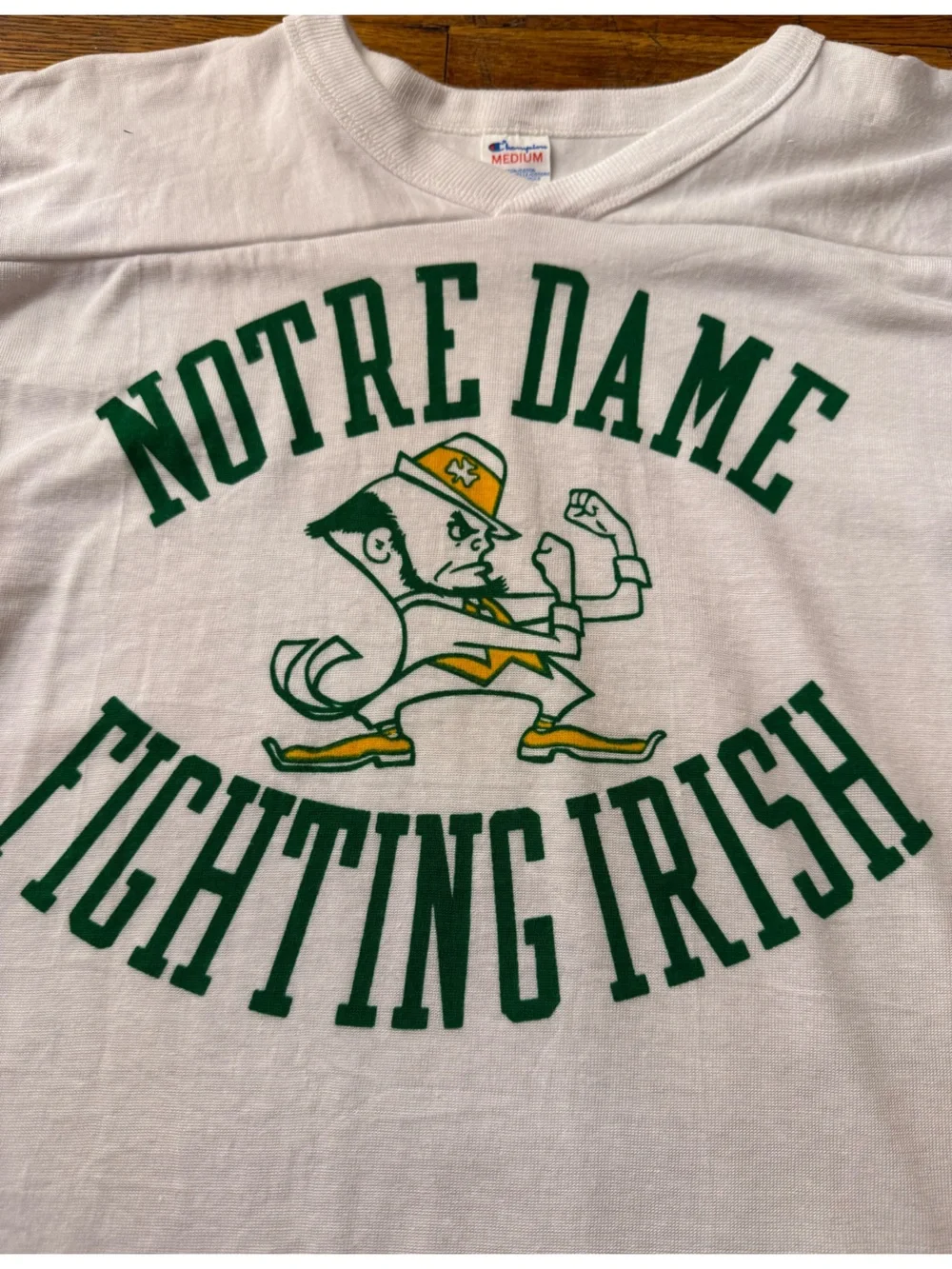 Vintage 80s Champion Notre Dame Fighting Irish Leprechaun Jersey Tee - Size M - Picture 2 of 12